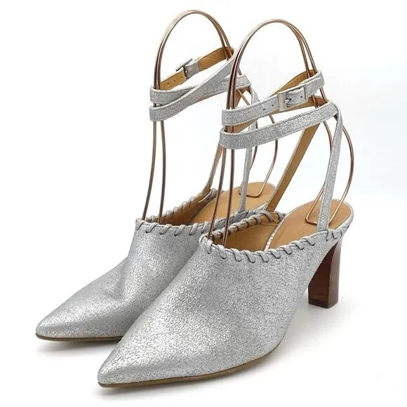 Sundance Jacinda Shoes Metallic Silver Ankle Wrap Heels Women’s Size 36 | US 6