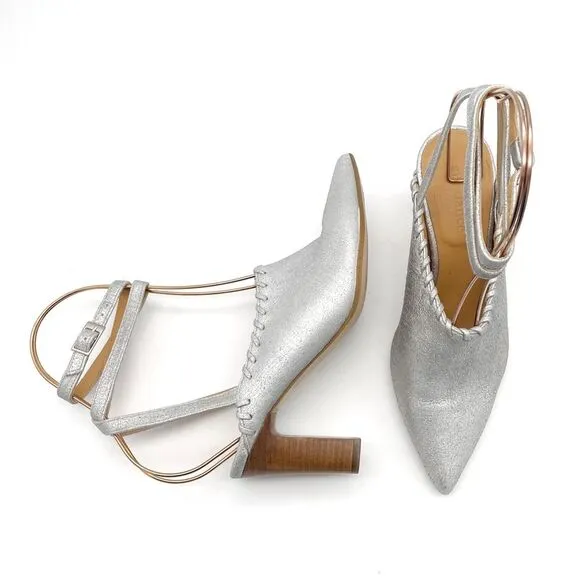 Sundance Jacinda Shoes Metallic Silver Ankle Wrap Heels Women’s Size 36 | US 6