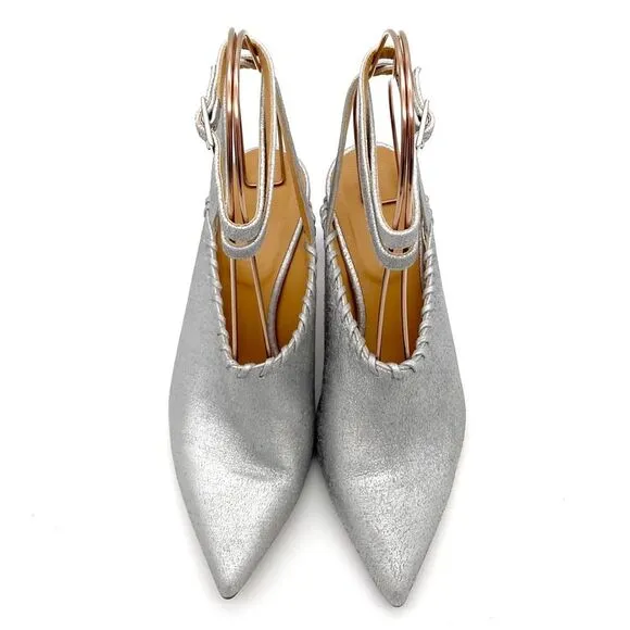 Sundance Jacinda Shoes Metallic Silver Ankle Wrap Heels Women’s Size 36 | US 6