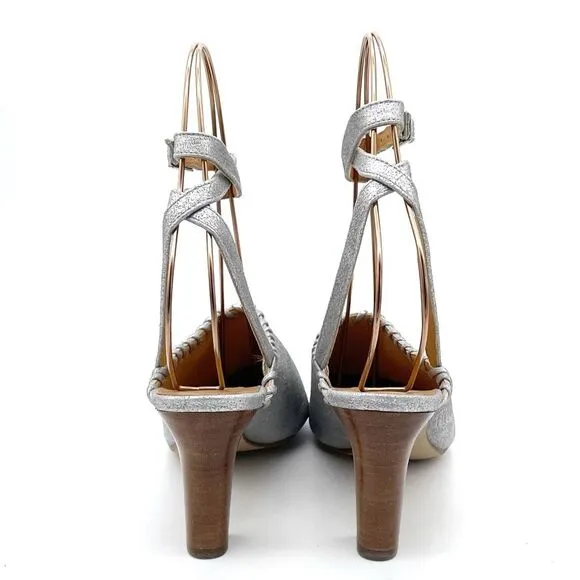 Sundance Jacinda Shoes Metallic Silver Ankle Wrap Heels Women’s Size 36 | US 6