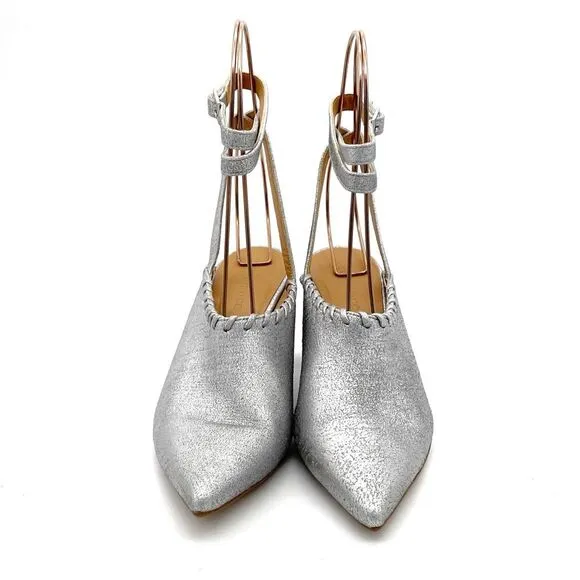 Sundance Jacinda Shoes Metallic Silver Ankle Wrap Heels Women’s Size 36 | US 6