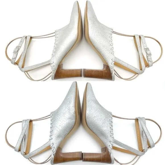 Sundance Jacinda Shoes Metallic Silver Ankle Wrap Heels Women’s Size 36 | US 6
