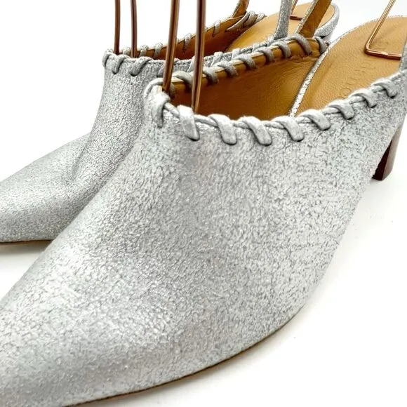 Sundance Jacinda Shoes Metallic Silver Ankle Wrap Heels Women’s Size 36 | US 6