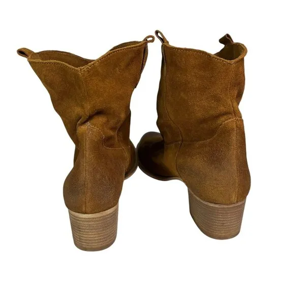 Sundance LEANN Cognac Brown Distressed Suede Leather Western Ankle Boots EUC 41
