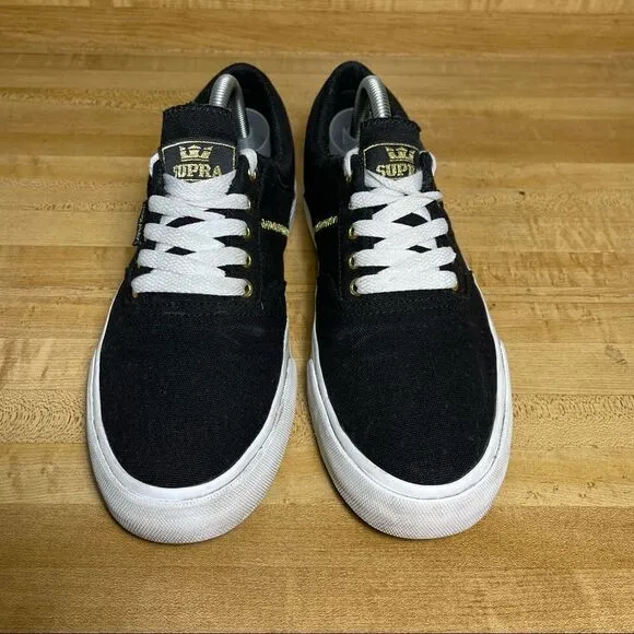SUPRA Men's Stacks Suede Low Top Sneaker Shoes, Black/Gold/White, Size 8
