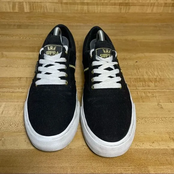 SUPRA Men's Stacks Suede Low Top Sneaker Shoes, Black/Gold/White, Size 8