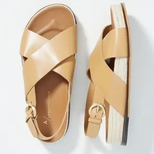 Tan Anthropologie Slingback Raffia Sandals (NWT)