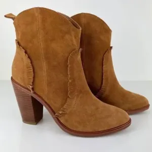 Tan Suede Joie Booties with Fringe - Heeled Boots - Size 38 1/2 - LIKE NEW