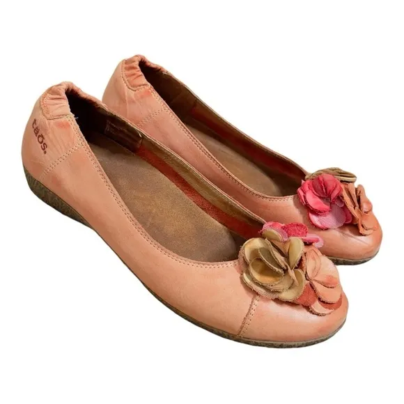 Taos Utopia Mango Orange Leather Floral Slip-on Shoes | Size US 7.5-8