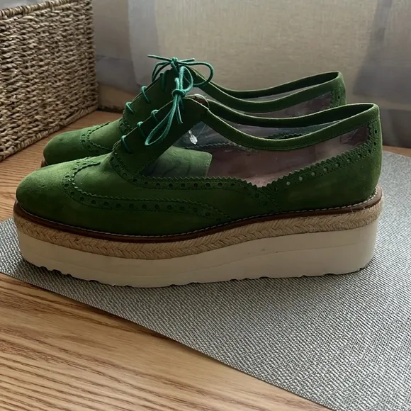 TBA To Be Announced Rare Green Suede Platform Shoes Size 11
