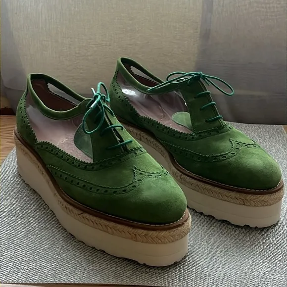 TBA To Be Announced Rare Green Suede Platform Shoes Size 11