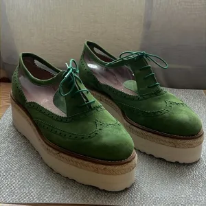 TBA To Be Announced Rare Green Suede Platform Shoes Size 11