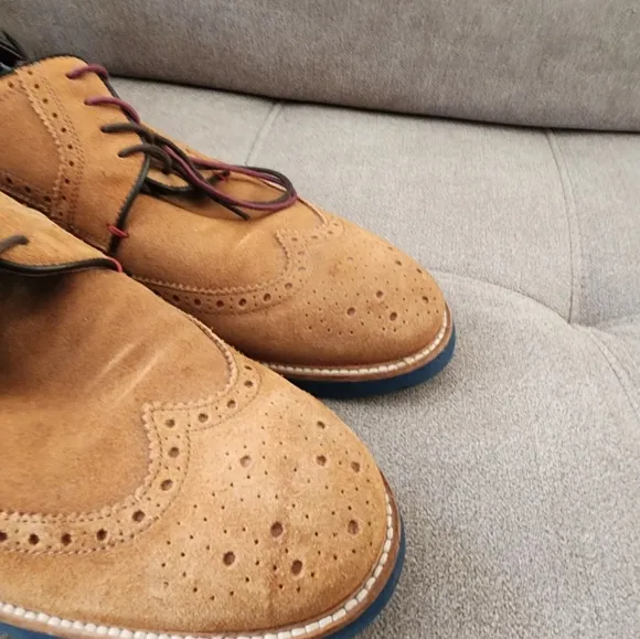 TED BAKER Brown Perforated Leather Suede  Wingtip Lace Up Shoes 10