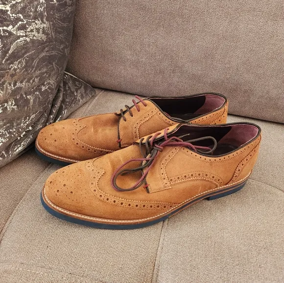 TED BAKER Brown Perforated Leather Suede  Wingtip Lace Up Shoes 10