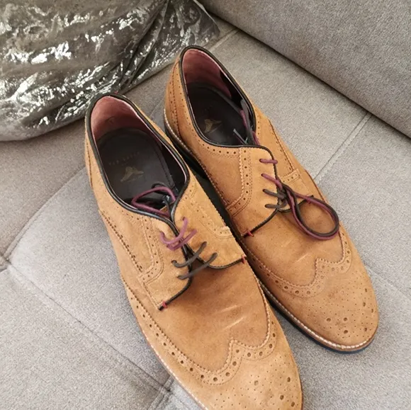 TED BAKER Brown Perforated Leather Suede  Wingtip Lace Up Shoes 10