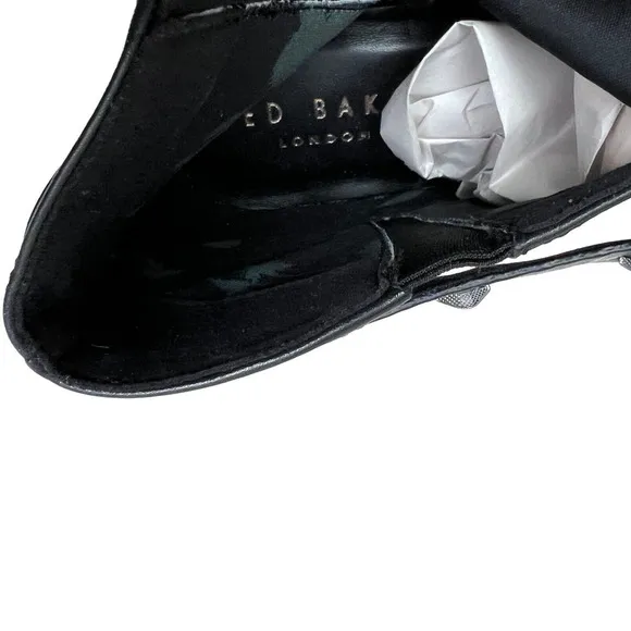 Ted Baker Homada Bootie‎ Black Leather Studded Metal Bows Side Zip Women Size 8