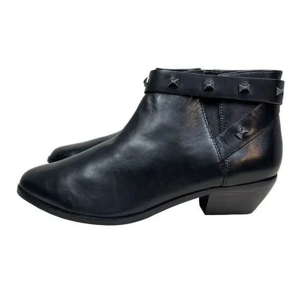 Ted Baker Homada Bootie‎ Black Leather Studded Metal Bows Side Zip Women Size 8