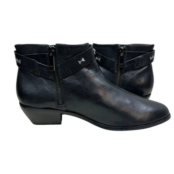 Ted Baker Homada Bootie‎ Black Leather Studded Metal Bows Side Zip Women Size 8