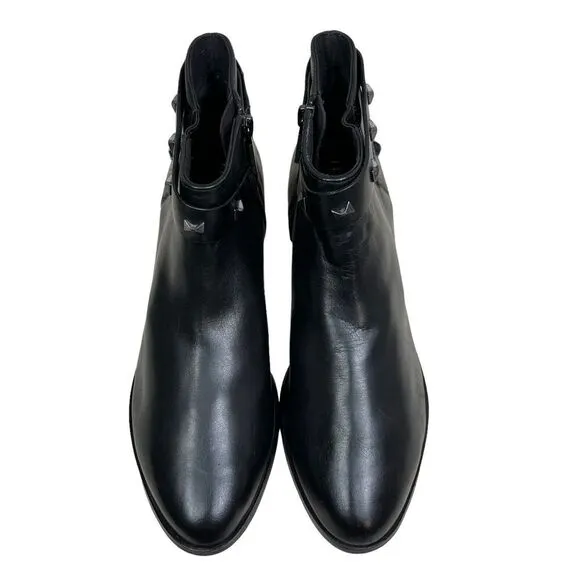 Ted Baker Homada Bootie‎ Black Leather Studded Metal Bows Side Zip Women Size 8