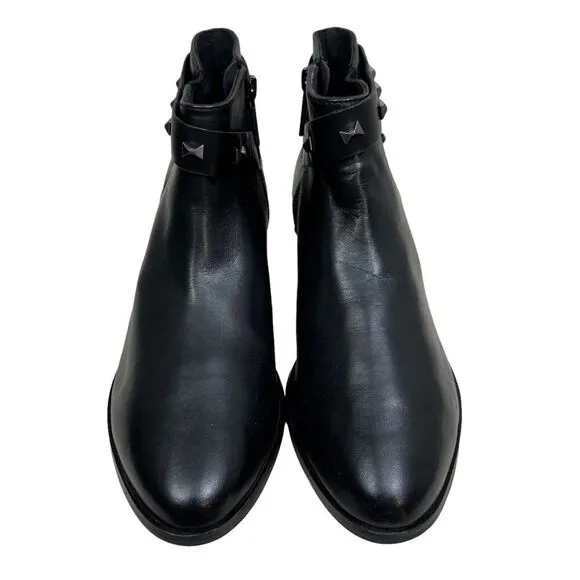 Ted Baker Homada Bootie‎ Black Leather Studded Metal Bows Side Zip Women Size 8