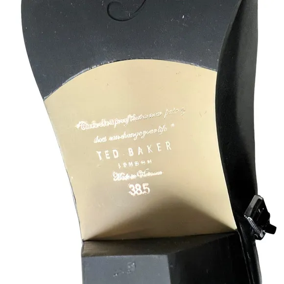 Ted Baker Homada Bootie‎ Black Leather Studded Metal Bows Side Zip Women Size 8