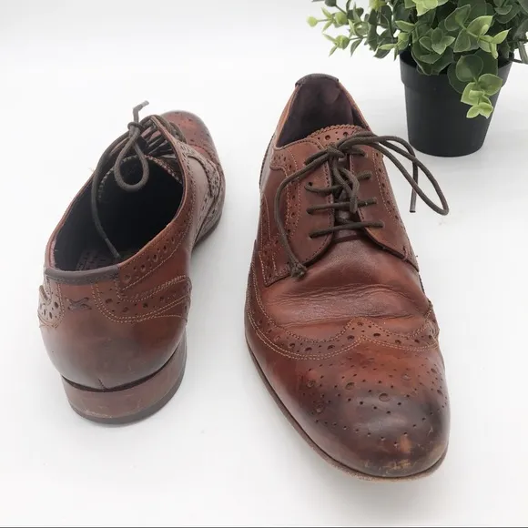 TED BAKER Men’s Gryene Lace-Up Oxford Shoes in Brown Leather