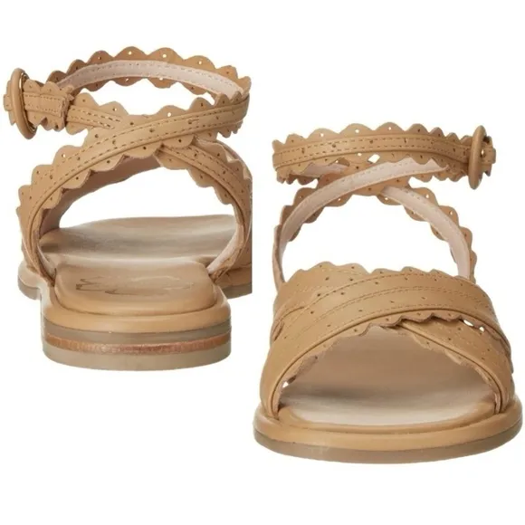 Ted Baker Taymiah Leather Scalloped Edging Ankle Wrap Tan Sandals Size 37 New