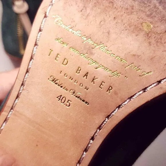 Ted Baker Women's Dark Green Suede Lorca Block Heeled Ankle Boots Size EU 40.5