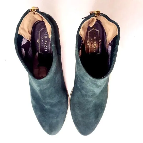 Ted Baker Women's Dark Green Suede Lorca Block Heeled Ankle Boots Size EU 40.5