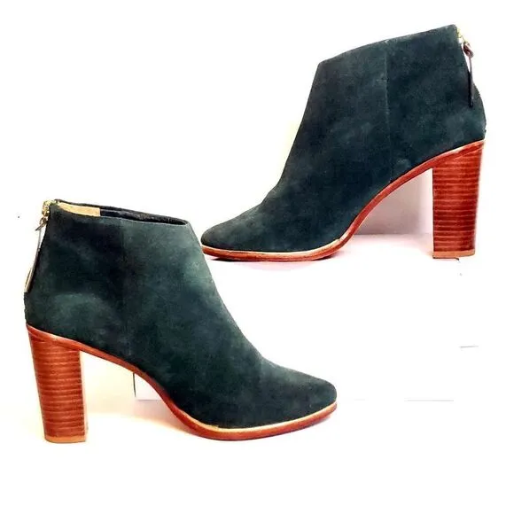 Ted Baker Women's Dark Green Suede Lorca Block Heeled Ankle Boots Size EU 40.5
