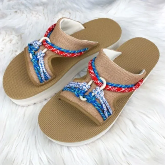TEVA Indio Carabiner Slide Rope Festival Platform Sandals Tan NEW Size 8 Geta