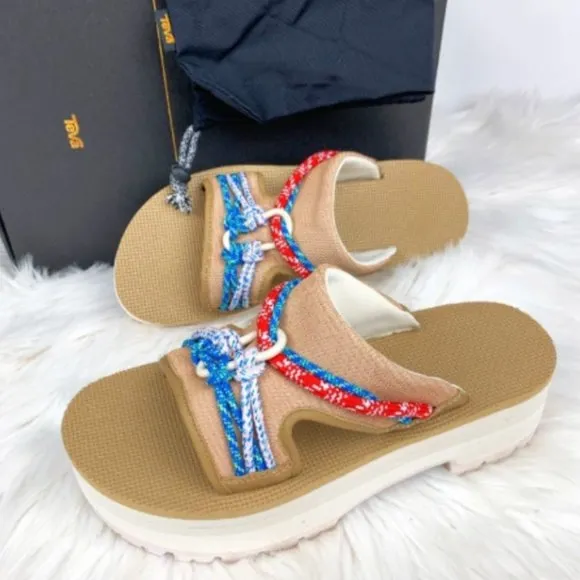 TEVA Indio Carabiner Slide Rope Festival Platform Sandals Tan NEW Size 8 Geta