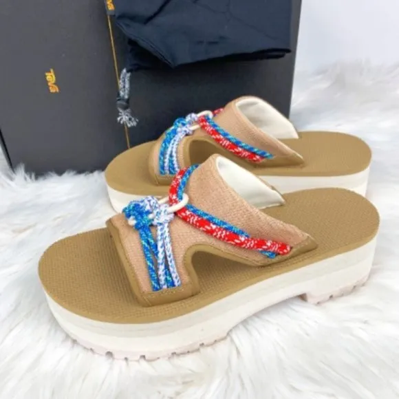 TEVA Indio Carabiner Slide Rope Festival Platform Sandals Tan NEW Size 8 Geta
