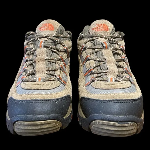 The North Face-men’s 9 “X2” hiking boot. Khaki/army green/orange. Good preowned