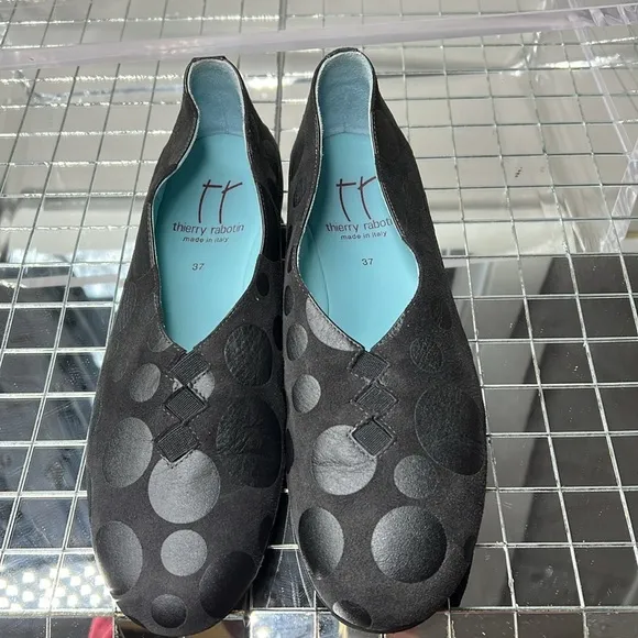 Thierry Rabotin Sz 37 Charcoal Gray Leather Suede Elastic Vamp Flat Shoes