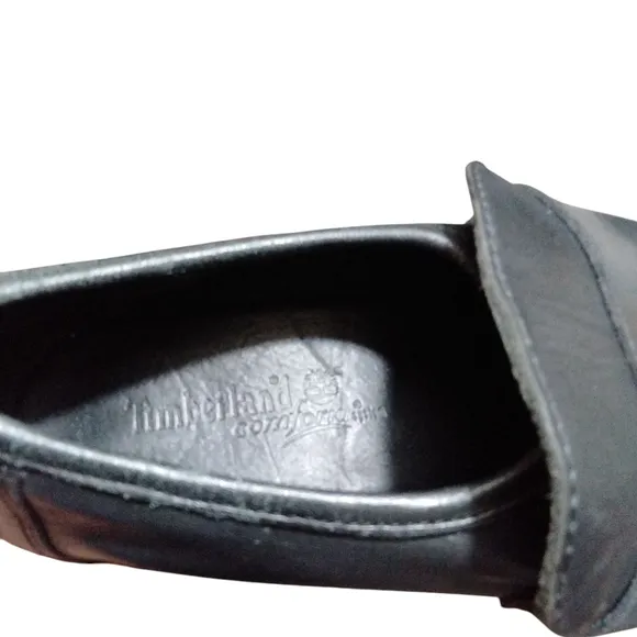 Timberland Black Leather Heeled Loafers Block Heel Shoes Size 7