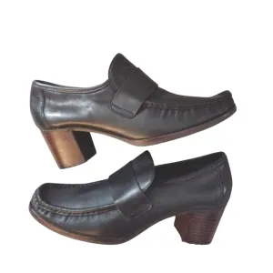 Timberland Black Leather Heeled Loafers Block Heel Shoes Size 7