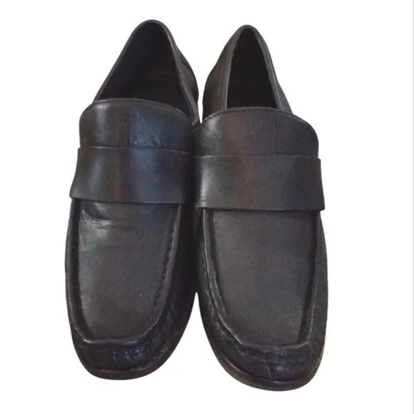 Timberland Black Leather Heeled Loafers Block Heel Shoes Size 7