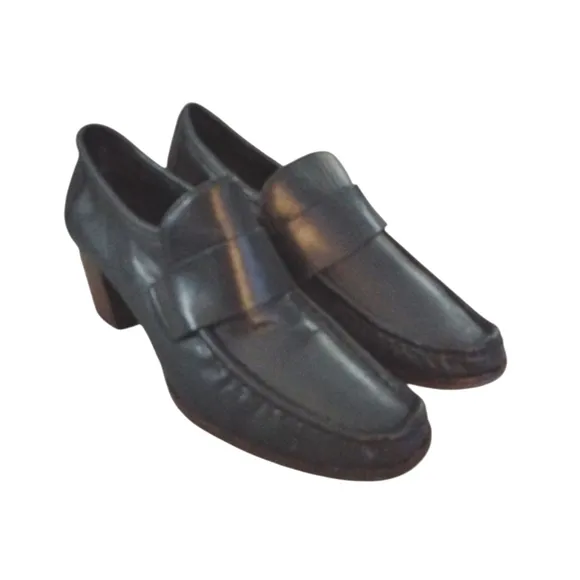 Timberland Black Leather Heeled Loafers Block Heel Shoes Size 7