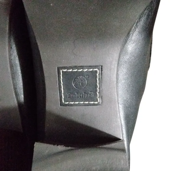 Timberland Black Leather Heeled Loafers Block Heel Shoes Size 7