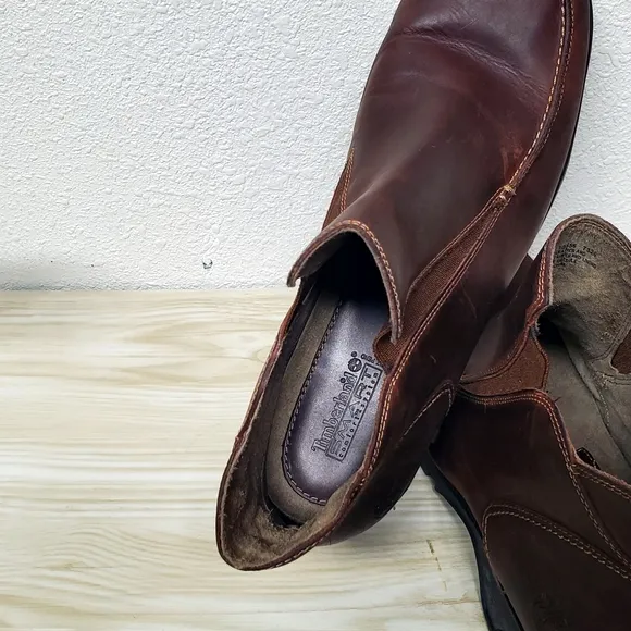 Timberland Boots Brown Leather Black Thick Rubber Sole Size 10M