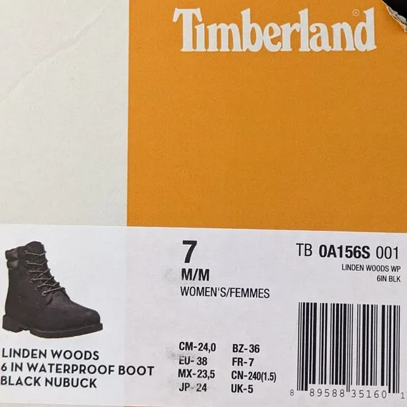 Timberland Linden Woods Waterproof Boots, Black, Women's 7