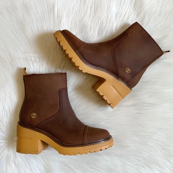 Timberland Silver Blossom Side Zip Brown Leather Ankle Boots