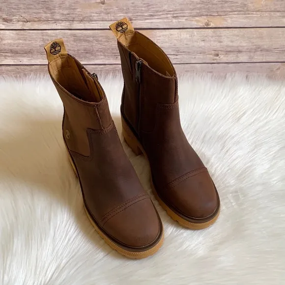 Timberland Silver Blossom Side Zip Brown Leather Ankle Boots
