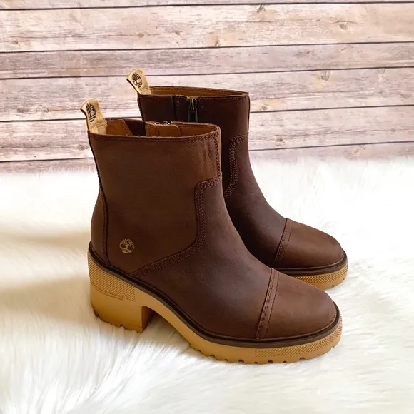 Timberland Silver Blossom Side Zip Brown Leather Ankle Boots