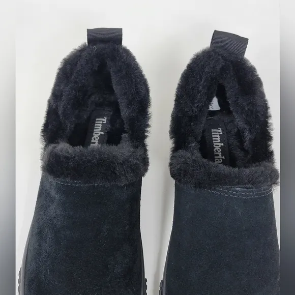 Timberland Skyla Bay Slip-on Shoes Black Suede Faux Fur Women’s Size 5.5 New