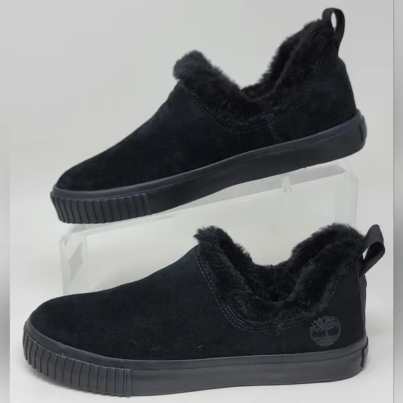 Timberland Skyla Bay Slip-on Shoes Black Suede Faux Fur Women’s Size 5.5 New
