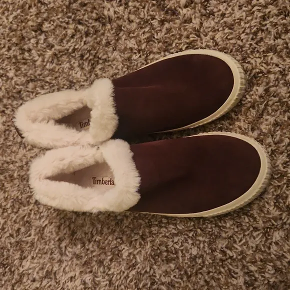 Timberland Skyla Bay Warm Lined Slip-on Shoes Womens 6.5 Burgundy Suede White