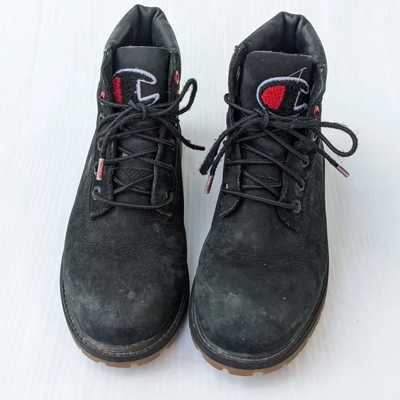 TIMBERLAND x Champion black suede lace-up ankle boots
