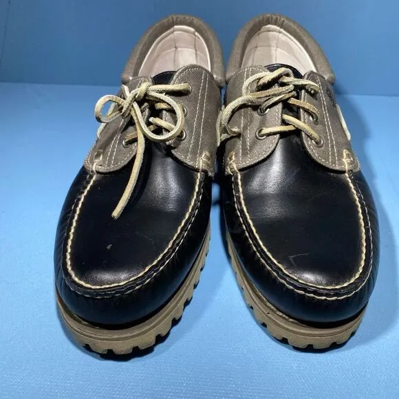 TIMBERLAND Icon 3-Eye Classic Handsewn Lug Shoes Canvas Black Leather Sz 12 M